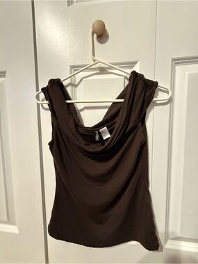 H&M Brown Draped Cowl Neck Sleeveless Crop Top